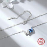 925 Silver Butterfly Pendant Necklace with Zircon Chain