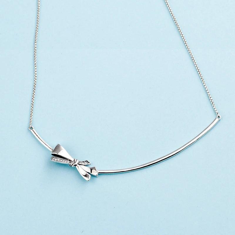 925 Silver Bow Pendant Necklace for Women