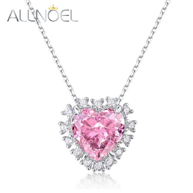 925 Silver Pendant Necklace Heart 10*10mm Lab Diamond Pink Zircon