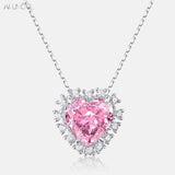 925 Silver Pendant Necklace Heart 10*10mm Lab Diamond Pink Zircon