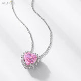 925 Silver Pendant Necklace Heart 10*10mm Lab Diamond Pink Zircon
