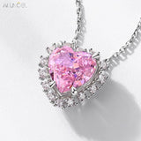 925 Silver Pendant Necklace Heart 10*10mm Lab Diamond Pink Zircon