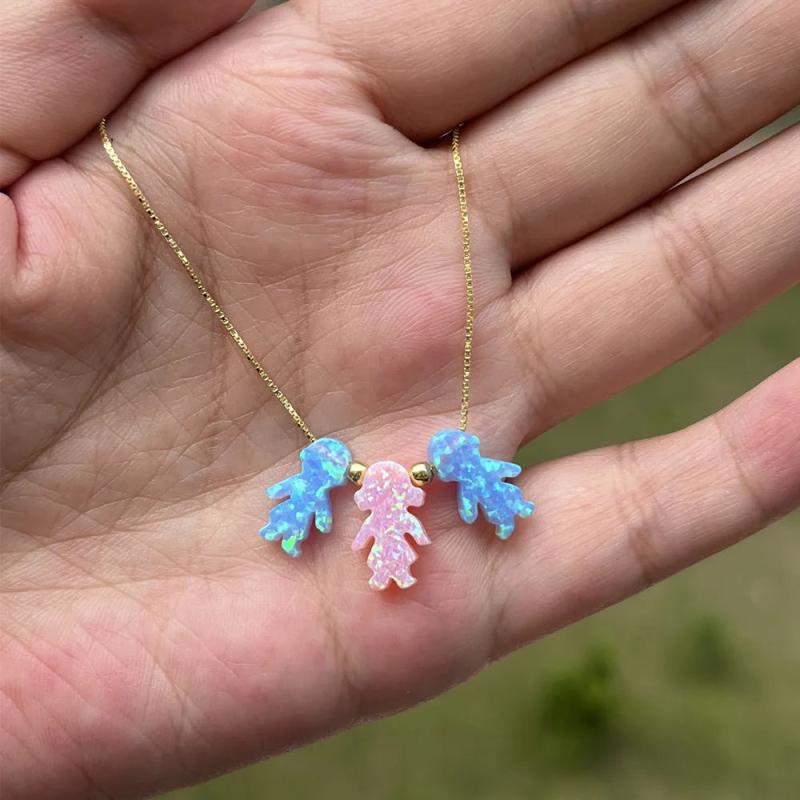 Kids Synthetic Opal Necklace with 925 Sterling Silver Chain