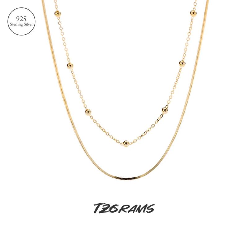 925 Silver Double-Layer Necklace Beading Fine Jewelry