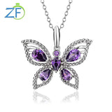 925 Silver Necklace Purple Zircon Butterfly Pendant