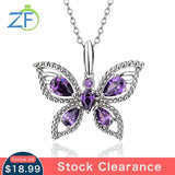 925 Silver Necklace Purple Zircon Butterfly Pendant