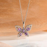 925 Silver Necklace Purple Zircon Butterfly Pendant