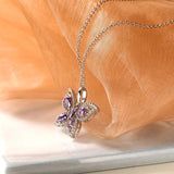 925 Silver Necklace Purple Zircon Butterfly Pendant