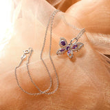 925 Silver Necklace Purple Zircon Butterfly Pendant