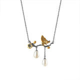 925 Silver Butterfly Tassel Pendant Necklace Chinese Style Pearl Flower Jewelry