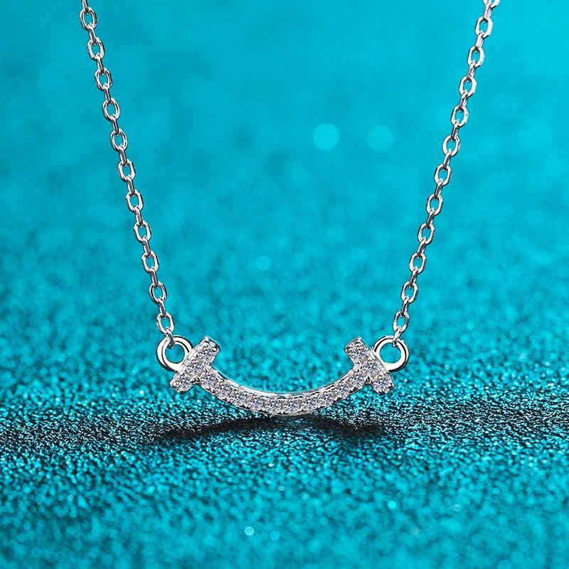 925 Silver Moissanite Smile Necklace Chain Excellent Cutting