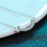 925 Silver Moissanite Smile Necklace Chain Excellent Cutting