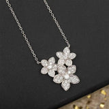 European Jewelry 925 Silver Three Flowers Flower Necklace