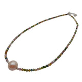Rainbow Tourmaline Pink Pearl Choker Necklace 925 Silver Clasp
