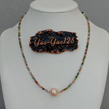 Rainbow Tourmaline Pink Pearl Choker Necklace 925 Silver Clasp