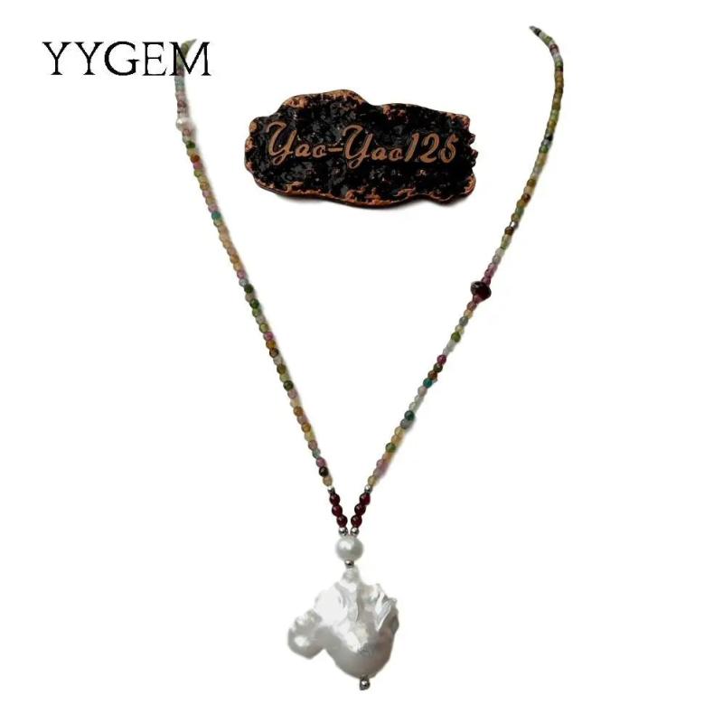 Tourmaline Garnet Necklace Keshi Pearl Pendant