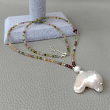 Tourmaline Garnet Necklace Keshi Pearl Pendant