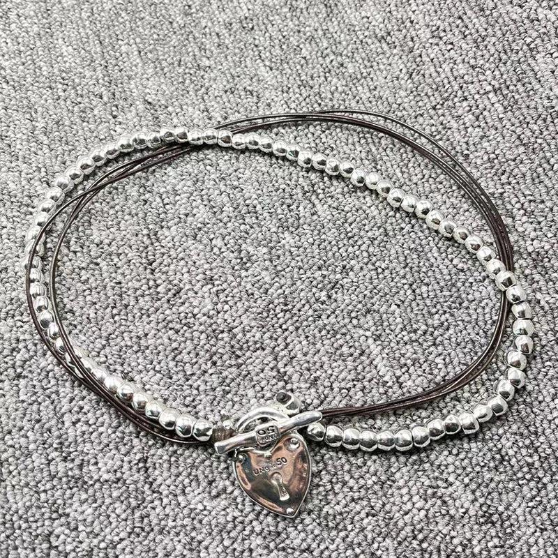 Silver Heart Necklace Jewelry Gift 925 Silver Rope Beaded