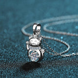 925 Silver Moissanite Lucky Cat Pendant Necklace Jewelry Gift