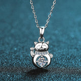 925 Silver Moissanite Lucky Cat Pendant Necklace Jewelry Gift