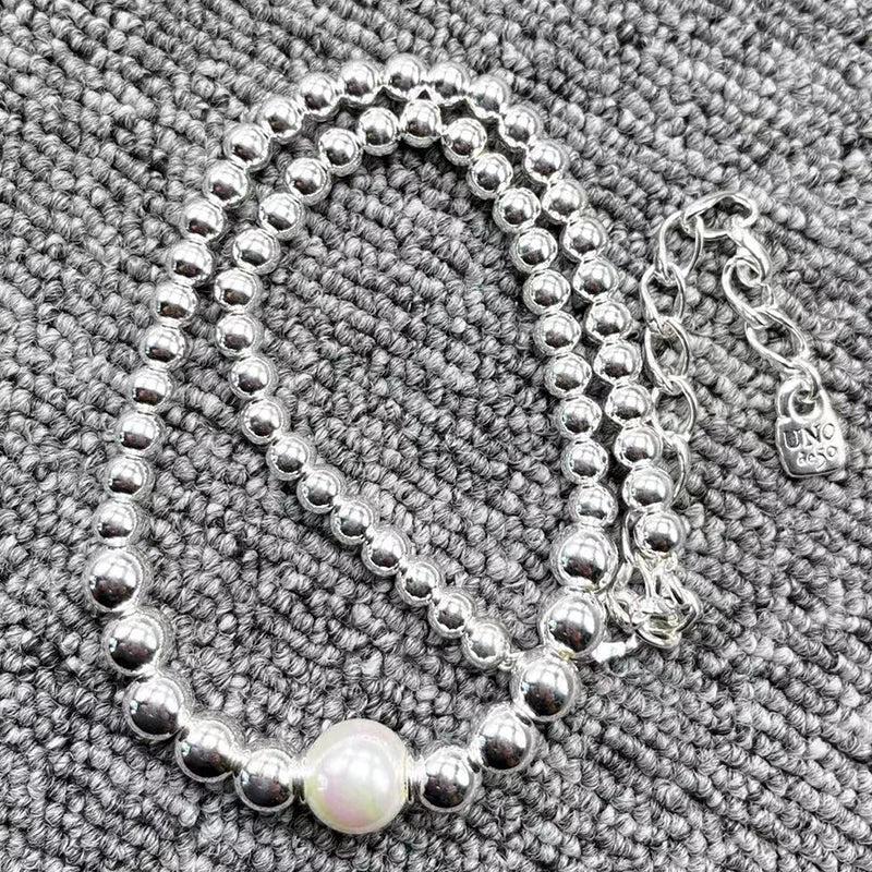 Electroplated 925 Silver Pearl Bead Necklace Gift