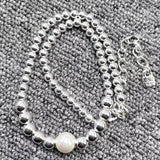 Electroplated 925 Silver Pearl Bead Necklace Gift