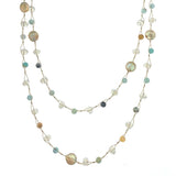 Amazonite Necklace with Champagne Crystals Coin Pearls 50 Inch