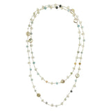 Amazonite Necklace with Champagne Crystals Coin Pearls 50 Inch