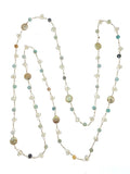 Amazonite Necklace with Champagne Crystals Coin Pearls 50 Inch