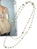 Amazonite Necklace with Champagne Crystals Coin Pearls 50 Inch