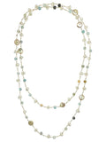 Amazonite Necklace with Champagne Crystals Coin Pearls 50 Inch