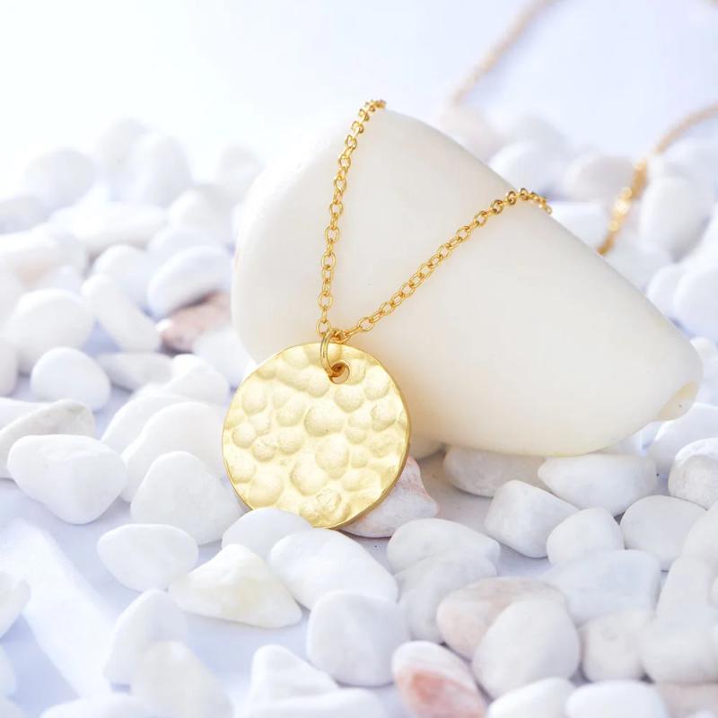 925 Silver Charm Coin Pendant Necklace 18K Texture Chain Wedding Jewelry
