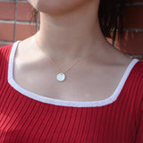 925 Silver Charm Coin Pendant Necklace 18K Texture Chain Wedding Jewelry
