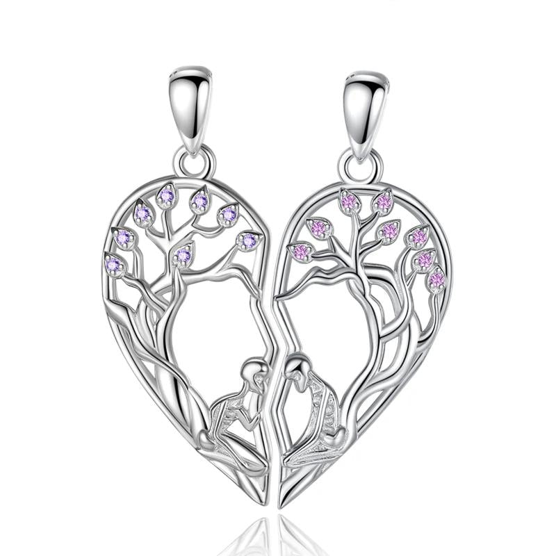 925 Silver Tree of Life Heart Necklace Set for Sisters