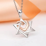 925 Silver Rose Heart Hexagonal Star Pendant Necklace Female Gift
