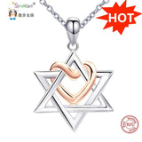 925 Silver Rose Heart Hexagonal Star Pendant Necklace Female Gift
