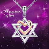 925 Silver Rose Heart Hexagonal Star Pendant Necklace Female Gift