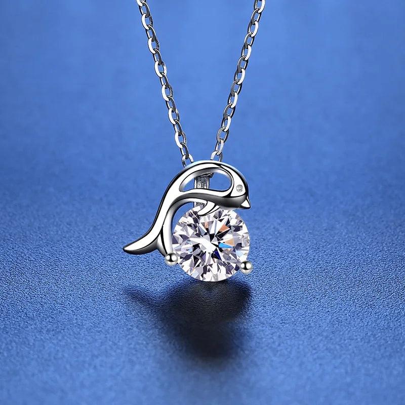 1ct Snowflake Dolphin Necklace D Diamond Pendant 100% S925 Silver