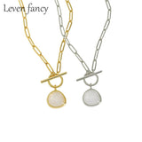 925 Silver Paperclip Chain Clear Quartz Pendant Necklace