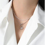 925 Silver Paperclip Chain Clear Quartz Pendant Necklace