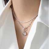 925 Silver Paperclip Chain Clear Quartz Pendant Necklace