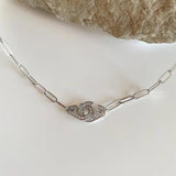 925 Silver Handcuffs Pendant Necklace for Women Zircon Punk Rock Necklace