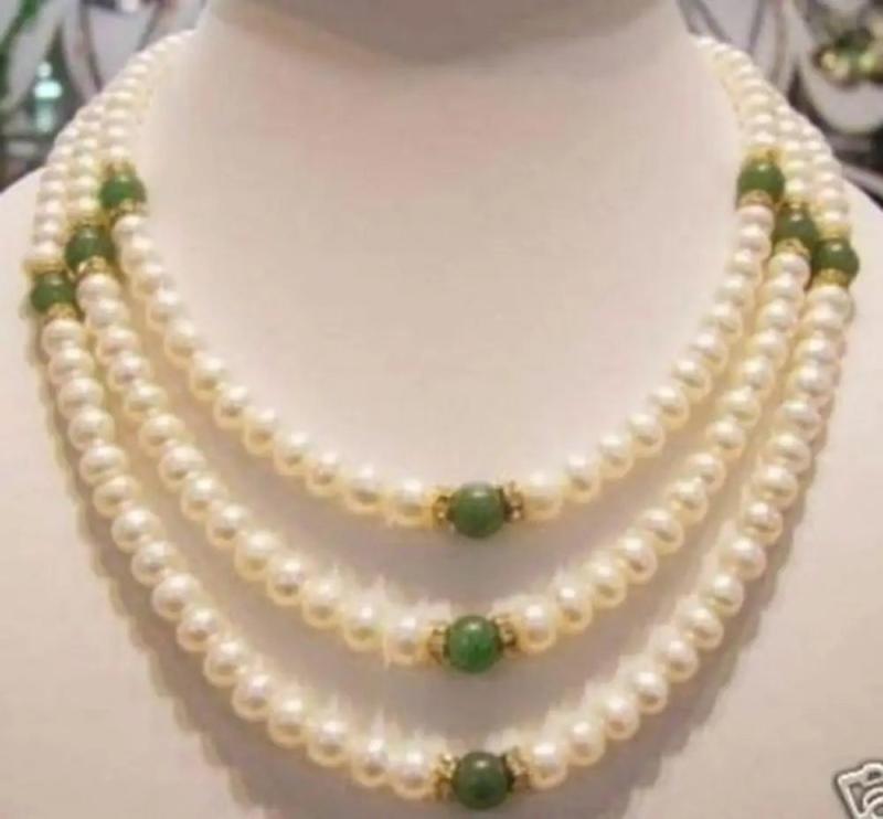 Freshwater Pearl & Green Jade Necklace 17-18''