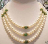 Freshwater Pearl & Green Jade Necklace 17-18''