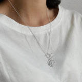925 Silver Coin Figure Pendant Necklace for Women Sweater Chain Jewelry