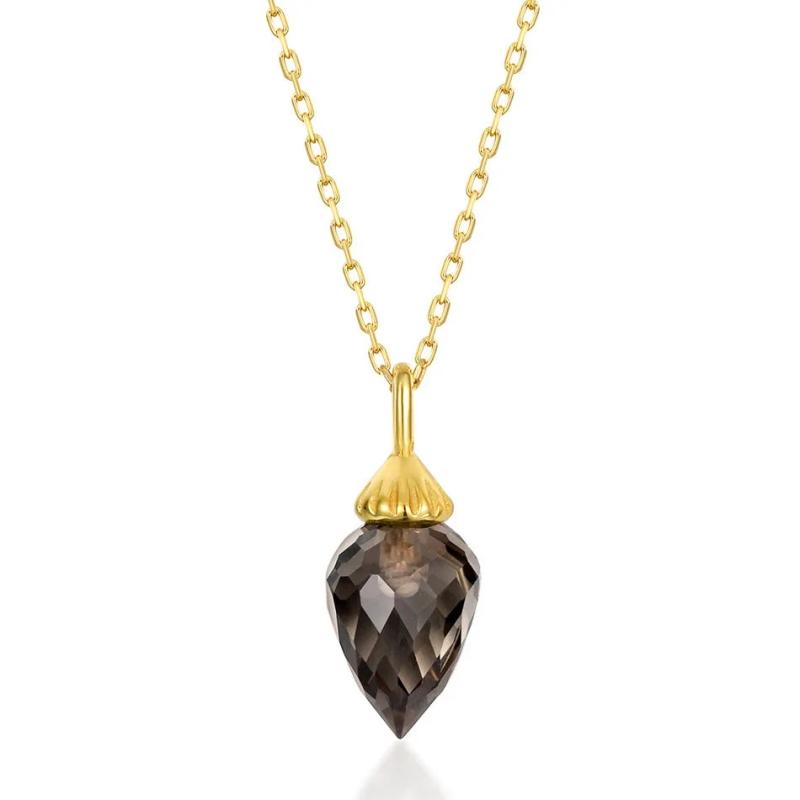 925 Silver Necklace Women Natural Smoky Quartz Diamond Wedding Jewelry