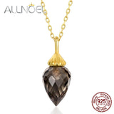 925 Silver Necklace Women Natural Smoky Quartz Diamond Wedding Jewelry