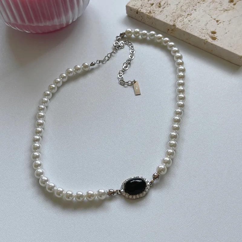 925 Sterling Silver Pearl Agate Pendant Necklace Minimalist Jewelry