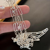 925 Silver Square Wide Chain Choker Necklace Women's Minimalist Jewelry