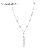 925 Silver Chain Freshwater Pearl Double Strip Necklace 7-8mm Pearl